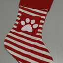 Large Christmas Stockings Knitted Red Strips Dog Paw Hanging Stockings Christmas Socks Double Sided Fireplace Hanging Stockings for Xmas Party Decoration Winter New Year Party Favors Holiday Supplies