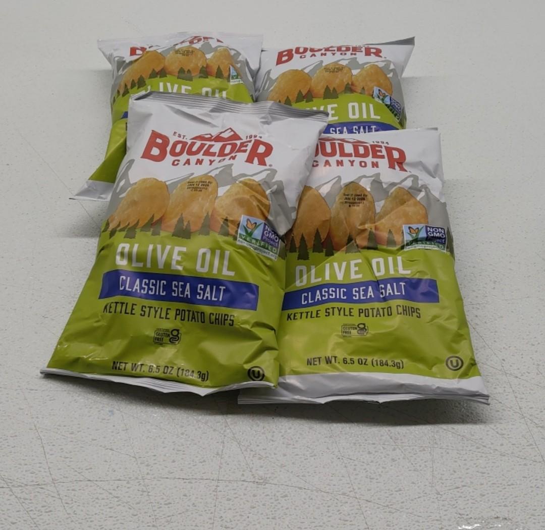 Boulder Canyon Olive Oil Kettle Chips, Classic Sea Salt, 6.5 oz, Pack of 4, 01/12/2026