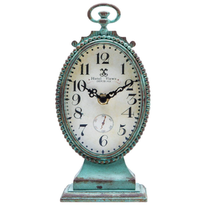 NIKKY HOME Vintage Table Clock - Battery Operated Rustic Distressed Style - Shabby Chic Home Decor for Fireplace Mantel, Shelf, Desktop, Countertop - GreenAmazon's Choice