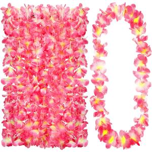 24 Counts Hawaiian Leis Necklace Tropical Flower Lei Floral Luau Party Decorations Hawaiian Flower Luau Necklaces Hula Dance Garland Headbands for Beach Birthday Wedding Party(Pink)