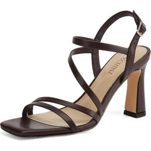 Strappy Heels for Women 3 Inch Chunky Block High Heels Square Open Toe Ankle Strap Dress Sandals for Wedding Prom Party Bridesmaid