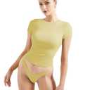 SUUKSESS Women Fitted Basic Tee Cotton Ribbed Crew Neck Summer Short Sleeve Y2K Crop Top Pale Yellow (Yellow)