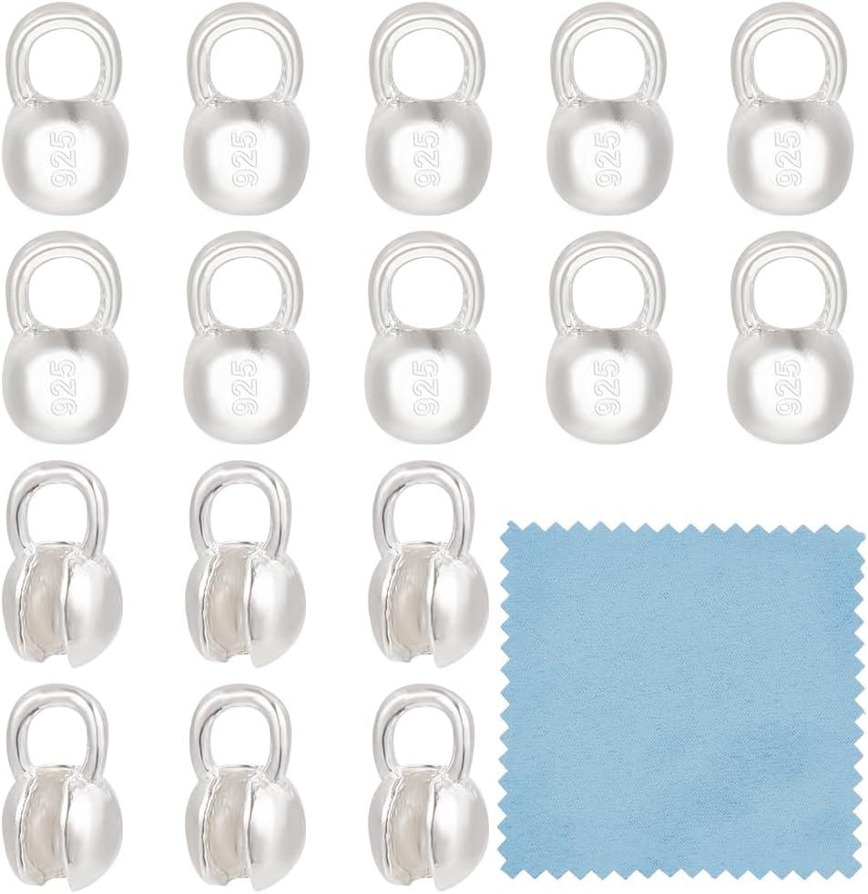 BENECREAT 20Pcs 925 Sterling Silver Crimp Cover Beads, 5.5x3mm Round Bead Tips Calotte Ends, Clamshell Knot Cover for Jewelry Making DIY Findings Crafts, Hole: 1.6mm
