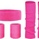 SATINIOR 80s Women Workout Outfit Neon Leg Warmer Headband Wristbands Fanny Pack Set 80s Accessories for Yoga Running (Pink, Rose Red)