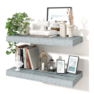 Axeman 36 Inch Floating Shelves for Wall, 2 Pack Shelves for Bedroom, Bathroom, Kitchen, Hanging Wall Mounted Rustic Wood Shelf with Invisible Brackets for Books Decor, Rustic Blue, 35.4" X 10" X 1.5"