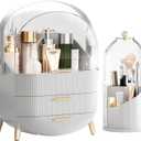 Makeup Organizers Countertop, Makeup organization for Vanity, Cosmetic Storage with Lid and Drawers, Skincare Display Cases with for Desktop, Bathroom (White)