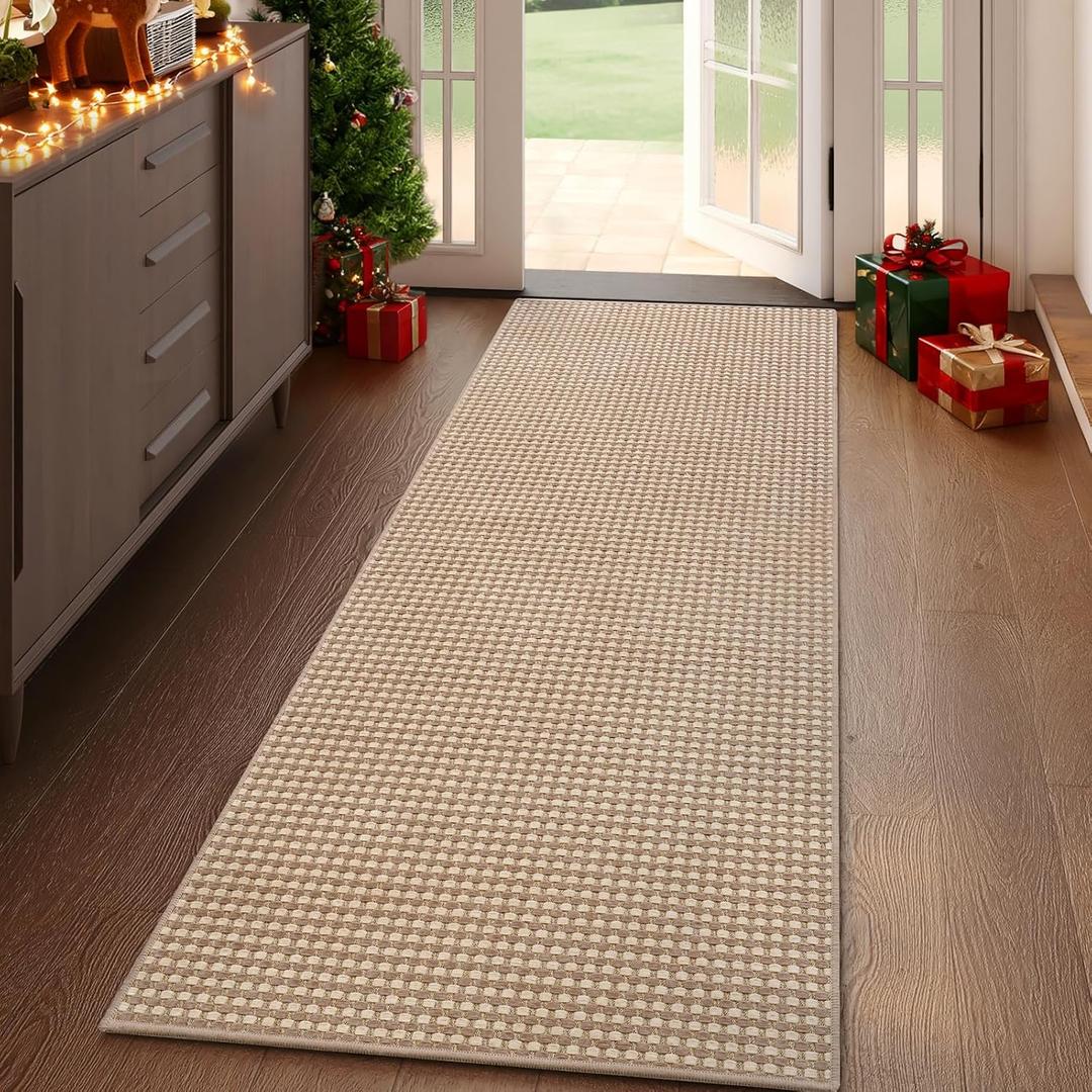 Boho 2x5 ft Hallway Runners Rug Woven Washable Long Kitchen Runner Mat Rugs Non Slip, Soft Entryway Laundry Hall Runner Floor Carpet for Indoor Backdoor Bedroom Kitchen Living Room, Brown