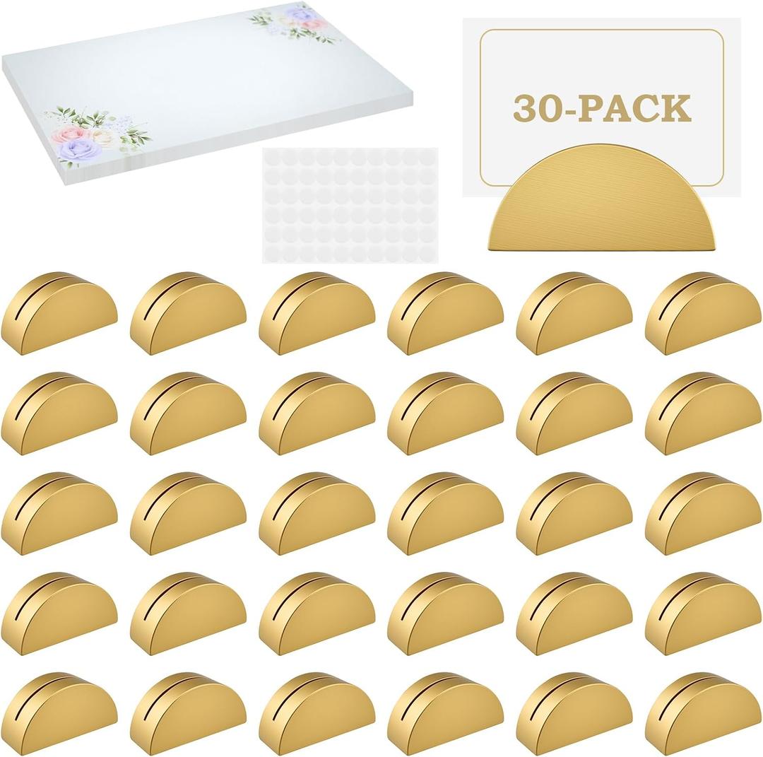 30Pcs Gold Semicircular Wooden Table Number Holders 40Pcs Place Cards with Glues, Lightweight Table Sign Holders for Wedding, Birthday Party