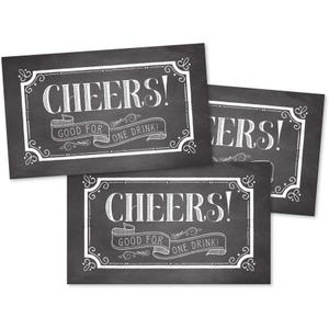 Hadley Designs 50 Rustic Chalk Drink Coupons for a Free at Weddings, Work Events or Party Bar, One Free Beer Wine Alcohol Soft Drink or Food Vouchers, Cheers Large Drinking Paper Raffle Cards