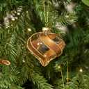 WDS WONDROUS Christmas Ball Ornaments Gold - Set of 8 Striped Glass Neutral Christmas Ornaments Set, Vintage Rustic Christmas Decor for Xmas Tree Home Party Holiday Farmhouse (Brown and Clear)