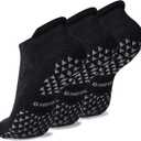 Hylaea Unisex Non Slip Socks with Grip for Yoga, Hospital, Pilates, Barre | Ankle, Cushioned (3 Pairs Black) L/XL