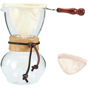 Homend Pour Over Coffee Maker 4-Cup, 16oz, 480ml with 2 Reusable Cloth Drip Filter & Wooden Collar Holder Heat Resist Glass Drip Coffeemaker, Hand Brew Dripper Carafe for Home Camping Travel