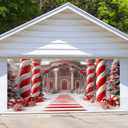 13X6ft Christmas Candyland Garage Door Decorations, Extra Large Candy Christmas Backdrop Background Photo Xmas Holiday Garage Door Covers Murals Backdrops Decoration for Home Holiday Party (Red)