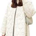 Flygo Women's Oversized Quilted Lightweight Jacket Button Down Puffer Padded Outerwear with Pocket(Beige-M)