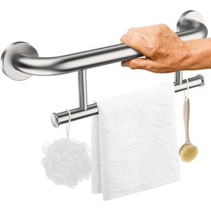 Brushed Nickel Grab Bar 17 Inch w/Towel Holder, iHansee Stainless Steel Shower Towel Bar Bathroom Balanced Support Handle, Wall Mount Safety Handrail Grab Rail for Elderly Senior Handicap Disabled