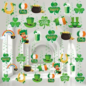 72 Pieces St Patrick's Day Hanging Swirls Decorations, Green Lucky Irish Shamrock Clover Leprechaun Horseshoe Sign Foil Hanging Swirls Ceiling Decor for Home Class Office Party Decorations