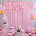 10ft x 10ft Pink Backdrop Curtain with Lights String for Parties, Sheer Tulle Wedding Photo Backdrops Drapes for Baby Shower Birthday Party Decorations Background for Photography