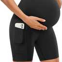 Olmlmt Womens Maternity Biker Shorts Over The Belly with Pockets Butterluxe Workout Athletic Yoga Pregnancy Shorts (#1black)
