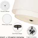CALOKES 16" Dual Drum 3-Light Semi Flush Mount Ceiling Light, White Classic Fabric Linen Shade Design for Living Room, Bedroom, Kitchen, Dining Room, Hallway and Entryway