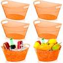 meekoo 6 Pcs Plastic Ice Buckets Bulk with Handles 4.5L Oval Storage Tub Large Capacity Ice Drink Bucket for Party Bar Wine Beer Champagne Beverage Bottle Cooler (4.5 L,Orange)