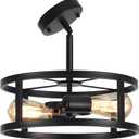 Industrial Black Semi Flush Mount Ceiling Light,Farmhouse Kitchen Lighting, Sloped Ceilings Lights Fixtures for Dining Room Hallway Entryway, 2-Light