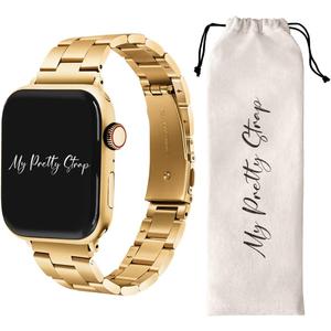 My Pretty Strap - Compatible Apple Watch Band Strap, Stainless Steel Fashion iWatch Replacement Strap- Easy Resizing, No Tool Needed, Fits Most Wrists- Compatible with Series 1-11, SE and Ultra (Classic Vogue Gold)