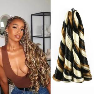 Pure Protein Fiber French Curl Braiding Hair Close to Human Hair 18 Inch 8 Packs Pre Stretched French Curl Crochet Braids Loose Wavy Hair Extensions for Black Women(18Inch,P1B/27/613)