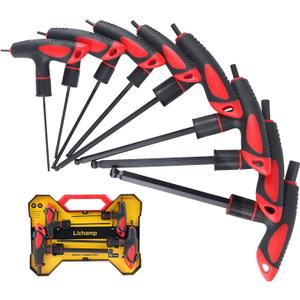 Lichamp 8 Pieces Metric T Handle Allen Wrench Set, 2-10 mm, Ball Head, Standard Long Tee Handle Allen Hex Key Set, Heavy Duty Excellent