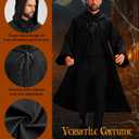 Black Hooded Cloak for Adult - Unisex Halloween Costume Vampire Witch Cape Wizard Robe Gothic Cosplay Cloak with Hood (Black, XXL)
