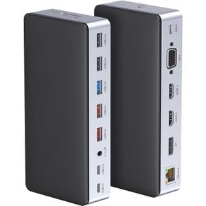 USB C Docking Station Dual Monitor, 16 in 1 Multiport Adapter Hub with Triple Display (2 HDMI, DP, VGA, 2 PD 100W & 18W, RJ45, USB C&A, SD/TF, Mic/Audio)