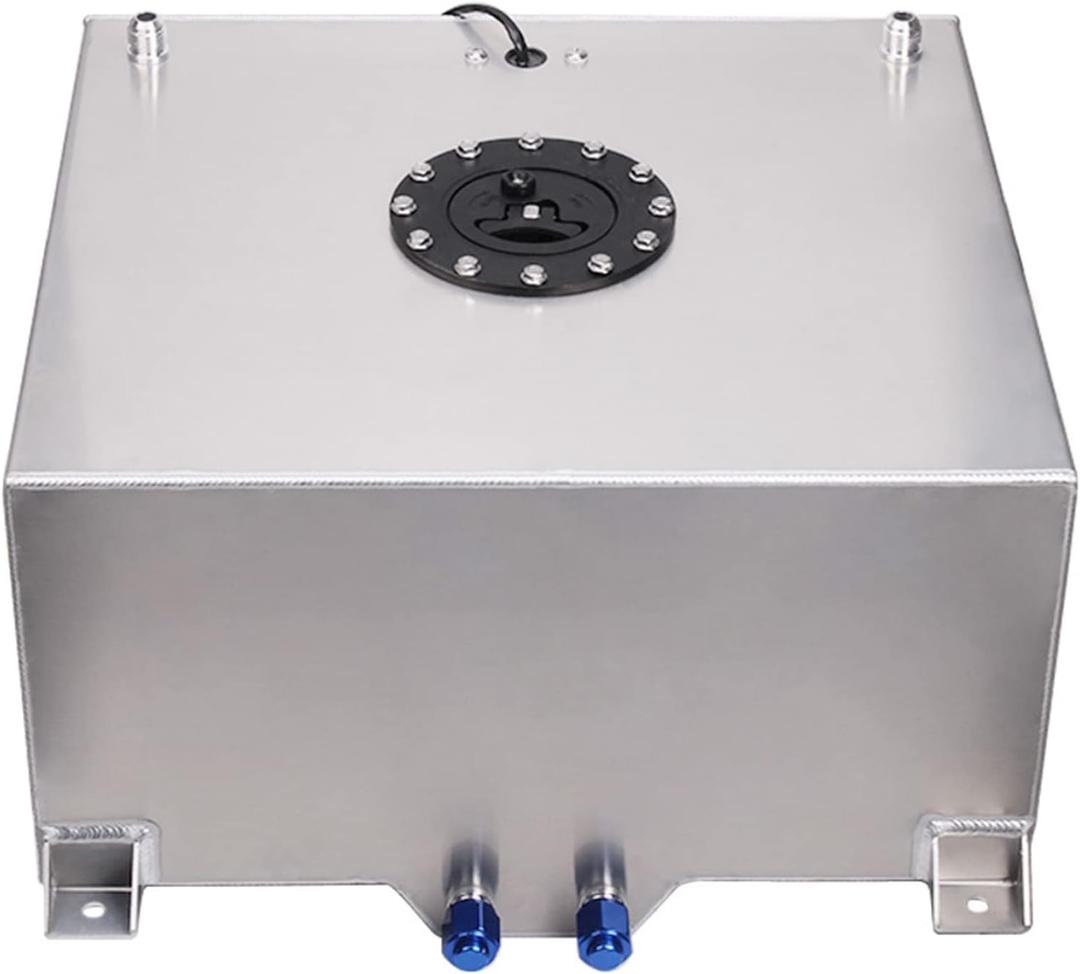 Universal 5 Gallon 20L Fuel Cell Tank with Cap and Level Sender Polished Aluminum Silver
