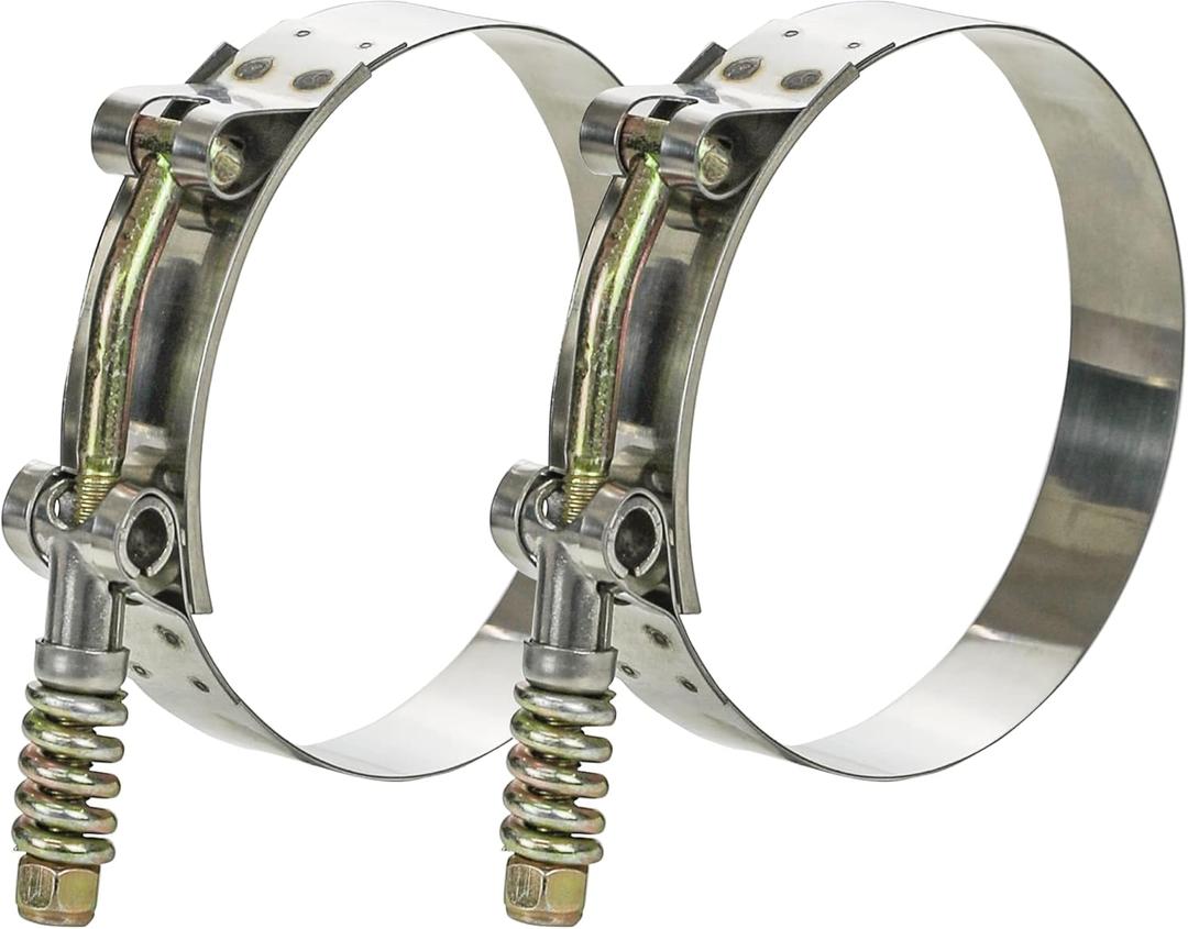 2 Pack T-Bolt Hose Clamps, Stainless Steel Hose Clamp with Reinforcement Spring for Pipe, Turbo Intake Intercooler Clamp Working Range 3"-3.3"(76-84mm)