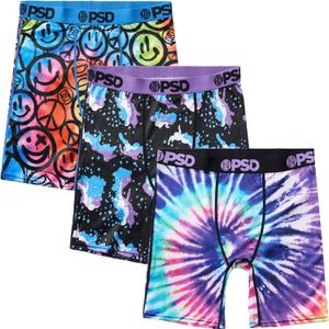 PSD Youth Boy's Tie Dye Print Boxer Briefs - Breathable and Supportive Kids Underwear with Moisture-Wicking Fabric (Medium, Punk Pop 3-Pack)