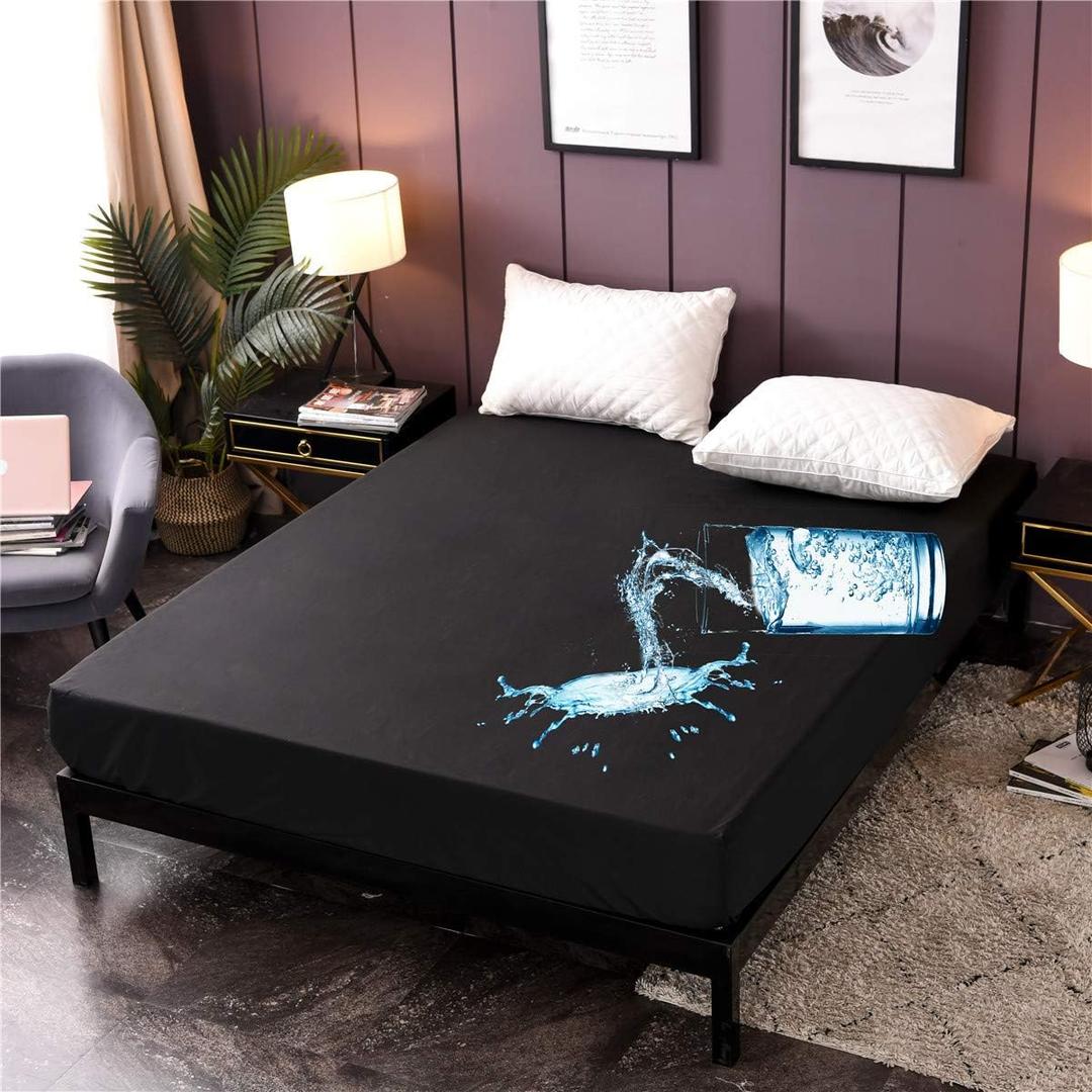NTBED Waterproof Mattress Protector Cover King Size Deep Pocket Polyester Bed Mattress Pad Cover Solid Color Fitted Sheet (80 x 78 (Black, King)
