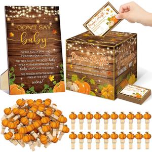 Dispowreath 102 Pcs Fall Thanksgiving Baby Shower Game Supplies Diaper Raffle Tickets with Diaper Raffle Card Box Don't Say Baby Sign Mini Fall Pumpkin Clothespin Game Decor for Gender Reveal Favor