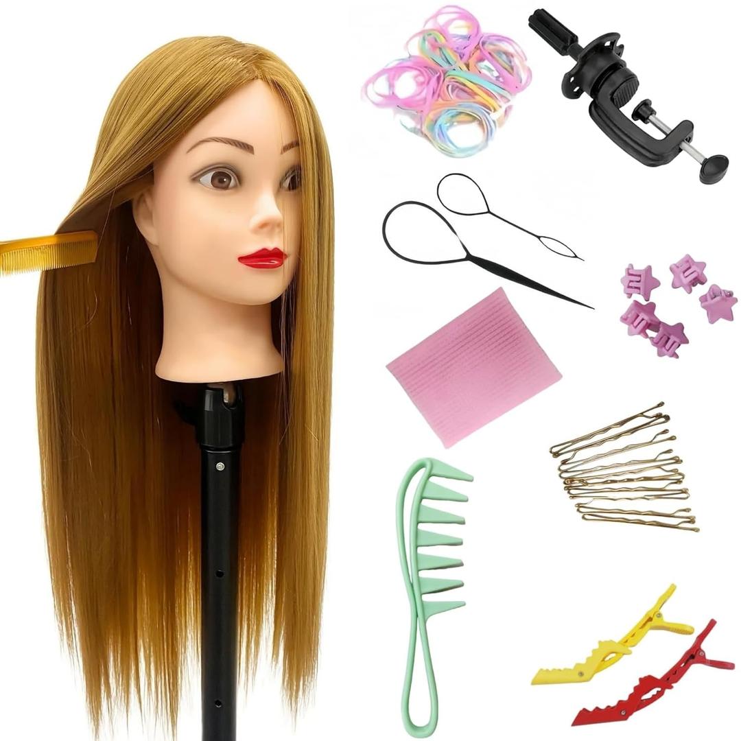 26"-28" Light Auburn Hair Mannequin Head Practicing Braiding, Cosmetology Mannequin Head with Hair for Styling, Training Doll Head for Group Practice Braids Skills and Have Fun