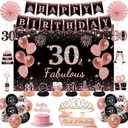 30th Birthday Decorations for Women - Rose Gold 37Pcs Complete Party Kit with Banner, Backdrop, Tiara, Sash, Cake Topper, Latex Balloons, Hanging Swirls, Centerpieces | Birthday Party Supplies