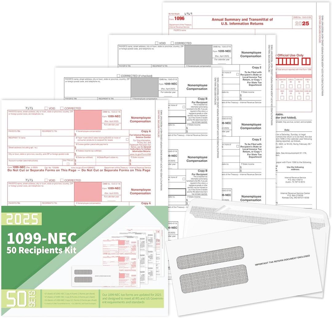 1099 Nec Copy B 2025 - Income - Recipient, Pack for 150 Recipients 50 Sheet, 2025 Copy B