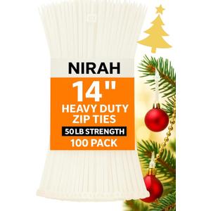 Zip Ties 14 inch Clear White, 50 lbs Strength, UV resistant, Self-locking, Multi-purpose Long Cable Ties, Wire Ties Heavy Duty Tie Downs for Office, Home, Outdoors, Cable Management by Nirah