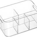 2 Pack, 5-Compartment Clear Plastic Bin - Divided Art Supplies, Cosmetic Makeup Caddy Organizer - Multiuse Storage Container for Vanity, Bathroom, Kitchen, Office, Craft, Shower, Cleaning Items