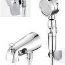 Chrome Tub Spout with Diverter slip fit 1/2 inch Copper Tube, High Pressure filtered Handheld Shower with 3 Spray Modes On/Off Switch, 59 inch hose, Bracket, No Drill Required Install