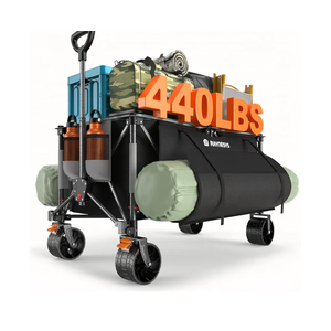 300L Collapsible Wagons Cart with Wheels Foldable, 440lbs Heavy Duty Folding Wagon, Upgraded Effortless Elegance, Foldable Wagon for Sports Beach Grocery Camping, Black & Gray
