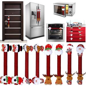 Boao Christmas Refrigerator Door Handle Cover Santa Snowman Kitchen Appliance Handle Covers Decorations for Fridge Microwave Oven Dishwasher Christmas Handle Protector (Cute Style)