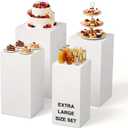 BreezeHug 4 Pcs Extra Large Buffet Risers, Acrylic Food Risers for Buffet Table Display Stand Shelf White Cube Nesting Boxes for Catering Dessert Collectibles Jewelry(17.7",16.7",15.7",14.7")