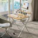 GreenForest Portable Small Desk No Assembly, 2-Tier Compact Computer Desk with Shelf, Space Saving Foldable Table for Home Office, Bedroom or Apartment, Portable Collapsible Sturdy Laptop Desk, Oak, 22 X 27.3 Inch