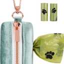 ARING PET Dog Waste Bag Dispenser, Velvet Green Doggy Poop Bags Holders Attach to Any Leashes, Portable Washable Pet Waste Pouch Dispenser with Metal Zipper (1 Count (Pack of 1))