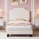 Twin Size Velvet Bed Frame, Corduroy Upholstered Twin Bed Frames Platform with Adjustable Headboard, Cute Velvet Twin Bed, Strong Wooden Slats, No Box Spring Needed, Noise Free, Easy Assembly, Beige