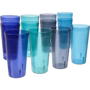 US Acrylic Caf Plastic Reusable Tumblers (Set of 12) 32-ounce Iced-Tea Cups, Coastal | Value Set of Restaurant Style Drinking Glasses, Stackable, BPA-free, Made in the USA | Top-rack Dishwasher Safe