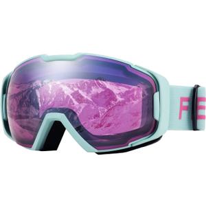 FEISEDY Ski Goggles, OTG Snow Sport Goggles for Adult Youth, Anti-Fog UV400 Protection Bendable Dual-Lenses B2961 (Purple Silver Vlt 27%)