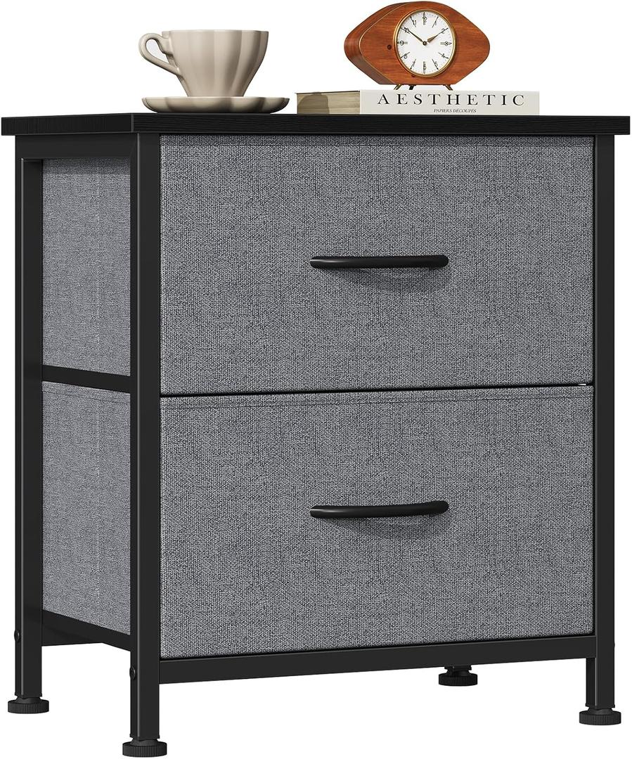 Sweetcrispy Night Stand with 2 Fabric Storage Drawers, Bedside Table, Grey, 11.8"D x 18"W x 20"H , 1 Pack